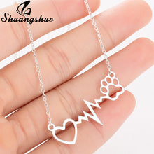 Load image into Gallery viewer, Shuangshuo Cute Animal Vintage Jewelry Love Cats And Dogs Paws Heart Heartbeat Necklace Paw Dog Print Pendants Neckalce
