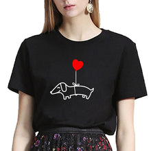 Load image into Gallery viewer, Love Heart Balloon Flying Dachshund Tees Funny Pet Dog Tshirt Women Summer Short Sleeve Top Soft Cotton T-shirt Drop Shipping