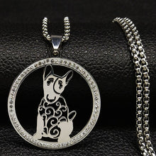 Load image into Gallery viewer, 2019 Fashion Bull Terrier Crystal Stainless Steel Necklaces for Women Silver Color Dog Necklace Jewelry collier femme N186729