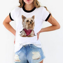 Load image into Gallery viewer, Women tshirt cute puppy Yorkies print t-shirt tee shirt femme harajuku kawaii clothes summer top dog lover t shirt streetwear