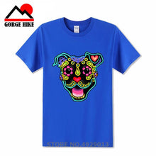 Load image into Gallery viewer, Parody Amstaff T Shirt Smiling Pit Bull In White Day Of The Dead Pitbull Sugar Skull Dog T-Shirt Cute Men Tee Shirt Beach Tshirt