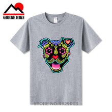 Load image into Gallery viewer, Parody Amstaff T Shirt Smiling Pit Bull In White Day Of The Dead Pitbull Sugar Skull Dog T-Shirt Cute Men Tee Shirt Beach Tshirt
