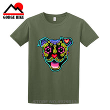 Load image into Gallery viewer, Parody Amstaff T Shirt Smiling Pit Bull In White Day Of The Dead Pitbull Sugar Skull Dog T-Shirt Cute Men Tee Shirt Beach Tshirt