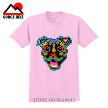 Load image into Gallery viewer, Parody Amstaff T Shirt Smiling Pit Bull In White Day Of The Dead Pitbull Sugar Skull Dog T-Shirt Cute Men Tee Shirt Beach Tshirt