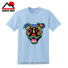 Load image into Gallery viewer, Parody Amstaff T Shirt Smiling Pit Bull In White Day Of The Dead Pitbull Sugar Skull Dog T-Shirt Cute Men Tee Shirt Beach Tshirt