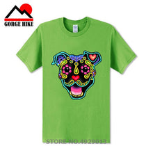Load image into Gallery viewer, Parody Amstaff T Shirt Smiling Pit Bull In White Day Of The Dead Pitbull Sugar Skull Dog T-Shirt Cute Men Tee Shirt Beach Tshirt