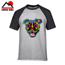 Load image into Gallery viewer, Parody Amstaff T Shirt Smiling Pit Bull In White Day Of The Dead Pitbull Sugar Skull Dog T-Shirt Cute Men Tee Shirt Beach Tshirt