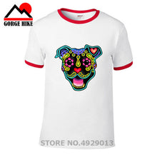 Load image into Gallery viewer, Parody Amstaff T Shirt Smiling Pit Bull In White Day Of The Dead Pitbull Sugar Skull Dog T-Shirt Cute Men Tee Shirt Beach Tshirt
