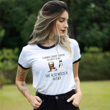 Load image into Gallery viewer, Funny Harajuku Tshirt Women A Woman Cannot Survive On Coffee Alone She Also Needs A Husky Female T-shirts Dog Printed Tee Shirt