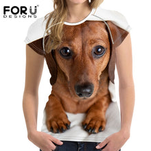Load image into Gallery viewer, FORUDESIGNS Casual T shirts Women 2019 Cute Dog Dachshund Print Women's T-shirts Stylish O Neck Tshirts Plus Size Tumblr Clothes