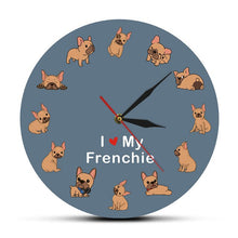 Load image into Gallery viewer, I Love My Frenchie Puppy Dog Printed Wall Clock Dog Breed French Bulldog Decorative Silent Wall Watch Pet Shop Wall Art Sign
