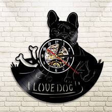 Load image into Gallery viewer, 1Piece I Love Dog French Bulldog House Pet Vinyl Record Wall Clock Pet Puppy Animals Wall Watch Art Clock Home Decorative Gift