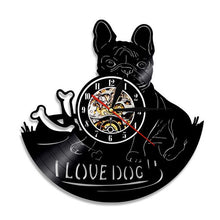 Load image into Gallery viewer, 1Piece I Love Dog French Bulldog House Pet Vinyl Record Wall Clock Pet Puppy Animals Wall Watch Art Clock Home Decorative Gift