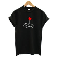 Load image into Gallery viewer, Love Heart Balloon Flying Dachshund Tees Funny Pet Dog Tshirt Women Summer Short Sleeve Top Soft Cotton T-shirt Drop Shipping