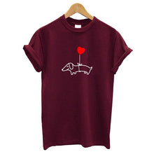 Load image into Gallery viewer, Love Heart Balloon Flying Dachshund Tees Funny Pet Dog Tshirt Women Summer Short Sleeve Top Soft Cotton T-shirt Drop Shipping