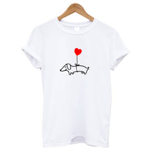 Load image into Gallery viewer, Love Heart Balloon Flying Dachshund Tees Funny Pet Dog Tshirt Women Summer Short Sleeve Top Soft Cotton T-shirt Drop Shipping