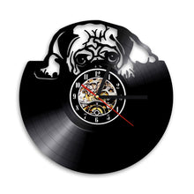 Load image into Gallery viewer, 1Piece Cute Pug Dog Vinyl Record Wall Clock Animal Kids Room Doggy Decor Wall Clock House Pet Puppy Handmade CD Time Clock