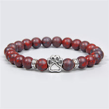 Load image into Gallery viewer, Natural Stone Paw Print Charm Bracelet Homme Femme Pet Round Beaded Bracelets Cat Dog Lovers Jewelry Bracelets Gifts