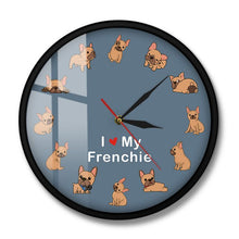 Load image into Gallery viewer, I Love My Frenchie Puppy Dog Printed Wall Clock Dog Breed French Bulldog Decorative Silent Wall Watch Pet Shop Wall Art Sign