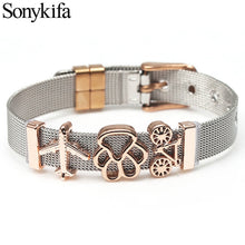 Load image into Gallery viewer, BRACE CODE Stainless Steel Mesh Keeper Bracelets Set for Women With Charm Aircraft & Dog Claw Pandoro Bracelets Lovers Wife Gift