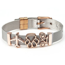 Load image into Gallery viewer, BRACE CODE Stainless Steel Mesh Keeper Bracelets Set for Women With Charm Aircraft & Dog Claw Pandoro Bracelets Lovers Wife Gift