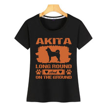 Load image into Gallery viewer, Tops T Shirt Women akita dog long round and on the ground Humor White Cotton Female Tshirt