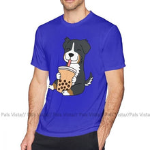 Load image into Gallery viewer, Bernese Mountain Dog T Shirt Bernese Mountain Dog Drinking Bubble Tea T-Shirt Short Sleeves Fun Tee Shirt Big Beach Tshirt