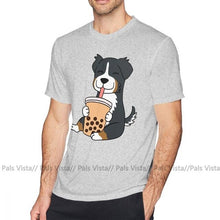 Load image into Gallery viewer, Bernese Mountain Dog T Shirt Bernese Mountain Dog Drinking Bubble Tea T-Shirt Short Sleeves Fun Tee Shirt Big Beach Tshirt