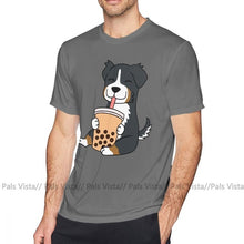 Load image into Gallery viewer, Bernese Mountain Dog T Shirt Bernese Mountain Dog Drinking Bubble Tea T-Shirt Short Sleeves Fun Tee Shirt Big Beach Tshirt
