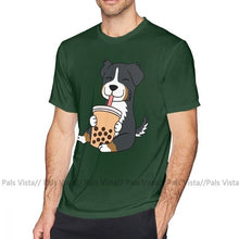 Load image into Gallery viewer, Bernese Mountain Dog T Shirt Bernese Mountain Dog Drinking Bubble Tea T-Shirt Short Sleeves Fun Tee Shirt Big Beach Tshirt