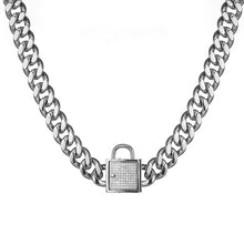 Load image into Gallery viewer, 12-32" Fashion Stainless Steel Silver Color/Gold Cuban Curb Link Training Choke Chain Pet Dog Collar With Crystal Lock Clasp