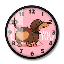 Load image into Gallery viewer, Dachshund Puppy Dog Pink Wall Clock Funny I Love You Heart Sausage Dog Butt Design Home Decor Silent Wall Watch Dog Lovers Gift