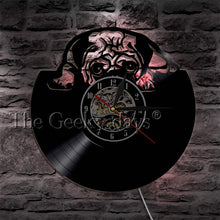Load image into Gallery viewer, 1Piece Cute Pug Dog Vinyl Record Wall Clock Animal Kids Room Doggy Decor Wall Clock House Pet Puppy Handmade CD Time Clock