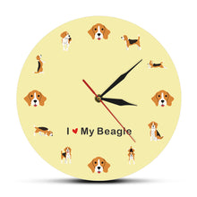 Load image into Gallery viewer, I Love My Beagle Cartoon Wall Clock English Beagle Puppy Dog Wall Art Silent Quartz Clock Wall Watch Beagle Mom Pet Lover Gift