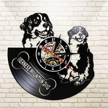 Load image into Gallery viewer, Cute Bernese Mountain Dog Clock Animal Mute Mechanism Vinyl Wall Decor Bernese Mountain Dog Pet Dog Lovers to the Dear Friends