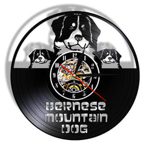 Load image into Gallery viewer, Cute Bernese Mountain Dog Clock Animal Mute Mechanism Vinyl Wall Decor Bernese Mountain Dog Pet Dog Lovers to the Dear Friends