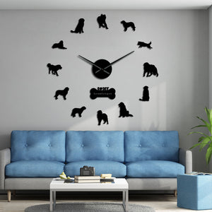 Leonberger Dog DIY Giant Wall Clock Puppy Postures Frameless Big Time Wall Clock Pet Vet Dog Store Decorative Silent Wall Watch