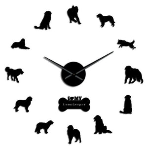 Leonberger Dog DIY Giant Wall Clock Puppy Postures Frameless Big Time Wall Clock Pet Vet Dog Store Decorative Silent Wall Watch