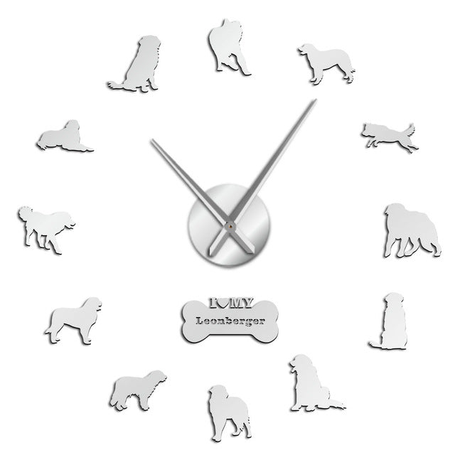 Leonberger Dog DIY Giant Wall Clock Puppy Postures Frameless Big Time Wall Clock Pet Vet Dog Store Decorative Silent Wall Watch