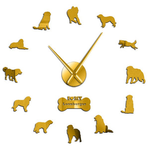 Leonberger Dog DIY Giant Wall Clock Puppy Postures Frameless Big Time Wall Clock Pet Vet Dog Store Decorative Silent Wall Watch