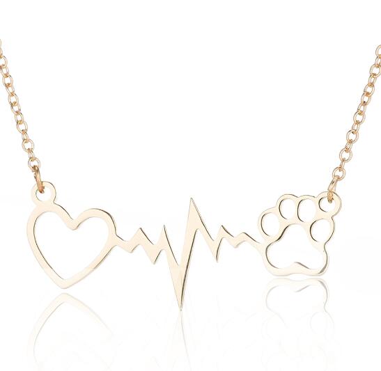 Shuangshuo Cute Animal Vintage Jewelry Love Cats And Dogs Paws Heart Heartbeat Necklace Paw Dog Print Pendants Neckalce