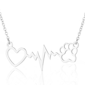 Shuangshuo Cute Animal Vintage Jewelry Love Cats And Dogs Paws Heart Heartbeat Necklace Paw Dog Print Pendants Neckalce