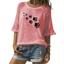 Load image into Gallery viewer, New DOG PAW Letters Print Lace Crew Neck T-Shirt For Women Top Harajuku Tshirt Female Graphic Tees Women Streetwear
