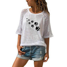 Load image into Gallery viewer, New DOG PAW Letters Print Lace Crew Neck T-Shirt For Women Top Harajuku Tshirt Female Graphic Tees Women Streetwear
