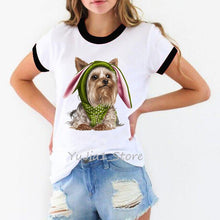 Load image into Gallery viewer, Women tshirt cute puppy Yorkies print t-shirt tee shirt femme harajuku kawaii clothes summer top dog lover t shirt streetwear
