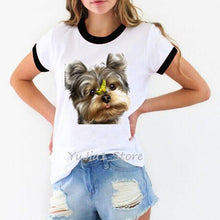 Load image into Gallery viewer, Women tshirt cute puppy Yorkies print t-shirt tee shirt femme harajuku kawaii clothes summer top dog lover t shirt streetwear
