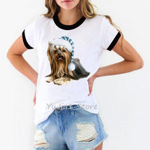 Load image into Gallery viewer, Women tshirt cute puppy Yorkies print t-shirt tee shirt femme harajuku kawaii clothes summer top dog lover t shirt streetwear
