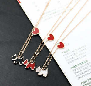 2018 Lovely Dog & heart Necklace, Gift Jewelry Rose gold color Titanium Steel Cubic Zirconia pendant necklace,three colors
