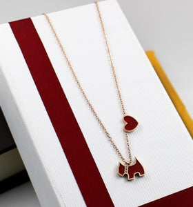 2018 Lovely Dog & heart Necklace, Gift Jewelry Rose gold color Titanium Steel Cubic Zirconia pendant necklace,three colors