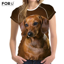 Load image into Gallery viewer, FORUDESIGNS Casual T shirts Women 2019 Cute Dog Dachshund Print Women's T-shirts Stylish O Neck Tshirts Plus Size Tumblr Clothes
